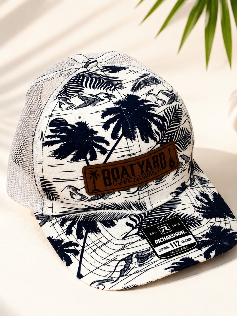 Richardson 112 Boatyard Lake Norman Tropical Trucker Hat Snapback Palm Tree Cap
